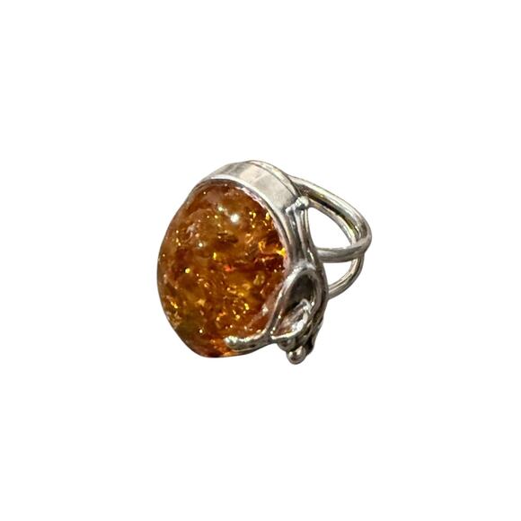 baltic amber and silver ring large stone  sterling silver vintage jewelry size 6 - Picture 9 of 10
